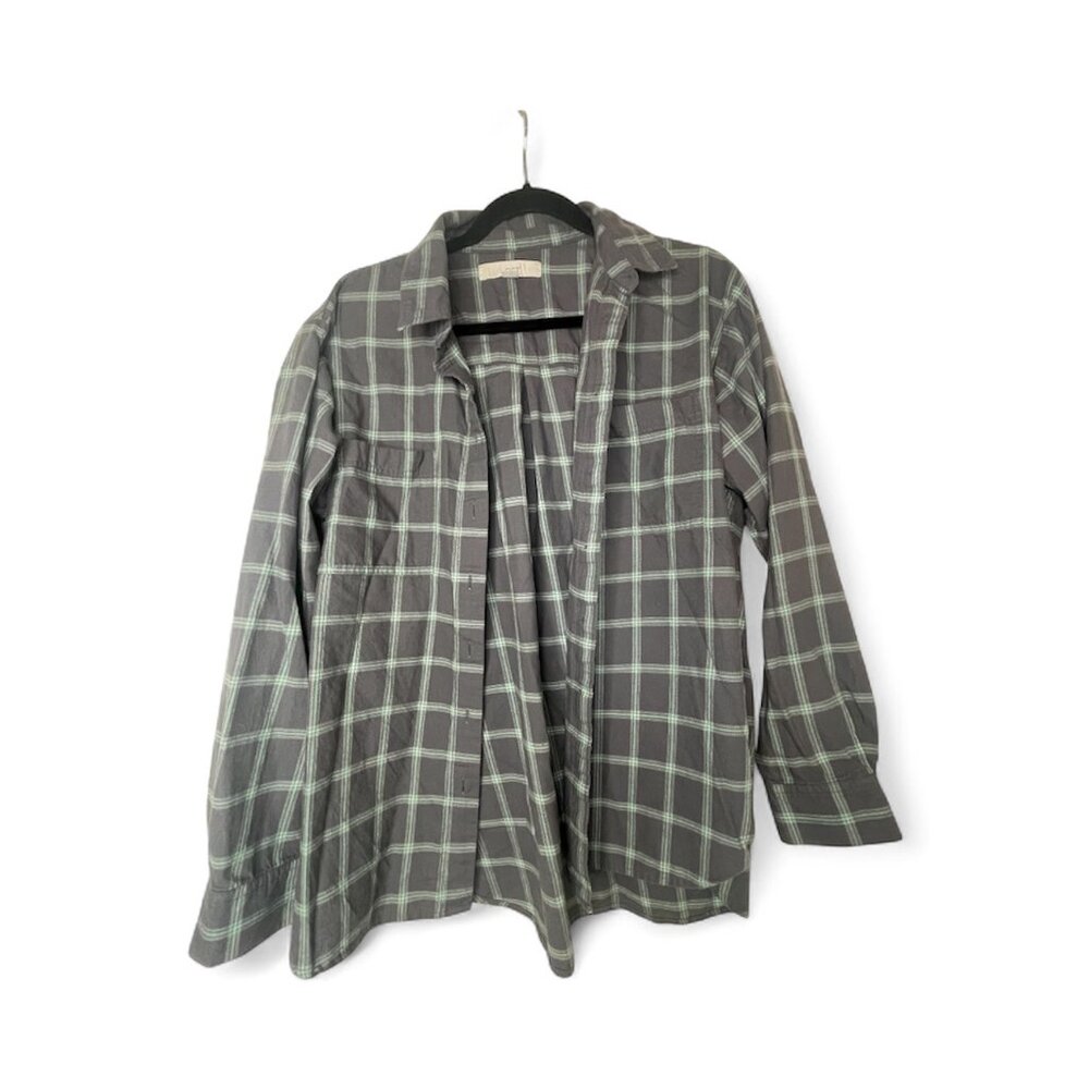 Loft Womens Flannel Shirt Button Down Plaid Blue Turquoise Medium Grunge 90s